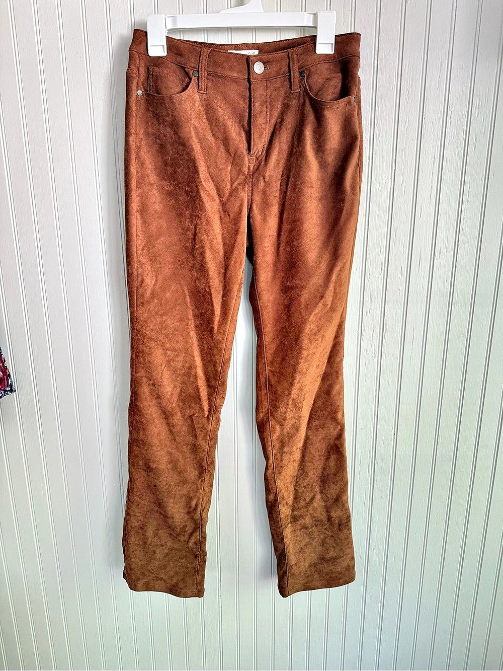 Coldwater Creek Faux Brown Suede Pants Size 6 High Rise Straight Leg Pants